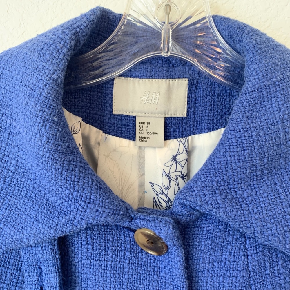 H&M Periwinkle 3/4 Sleeve Boucle Coat Size 8 - Picture 3 of 11